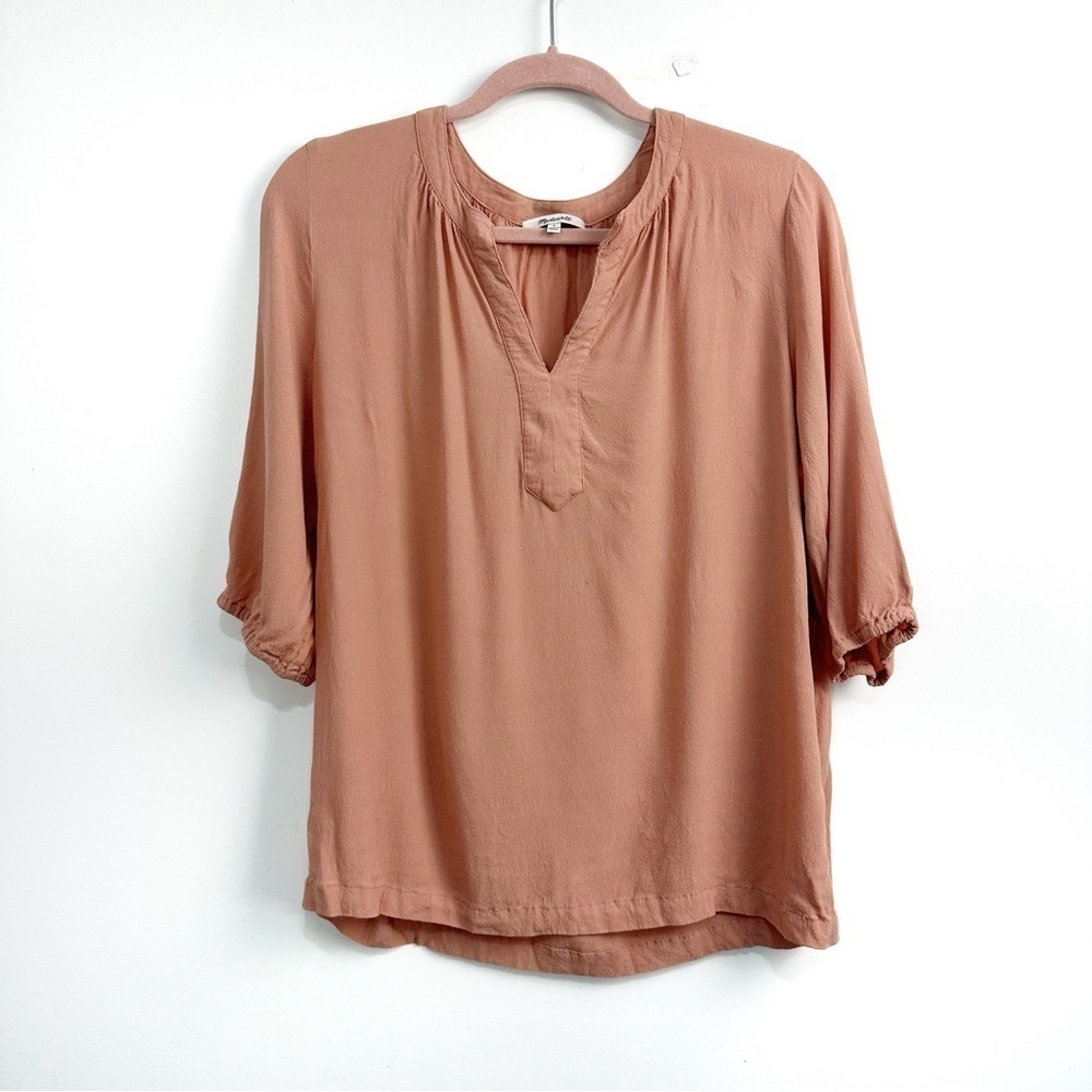 Madewell Split Neck 3/4 Sleeve Crepe Blouse Sz Small